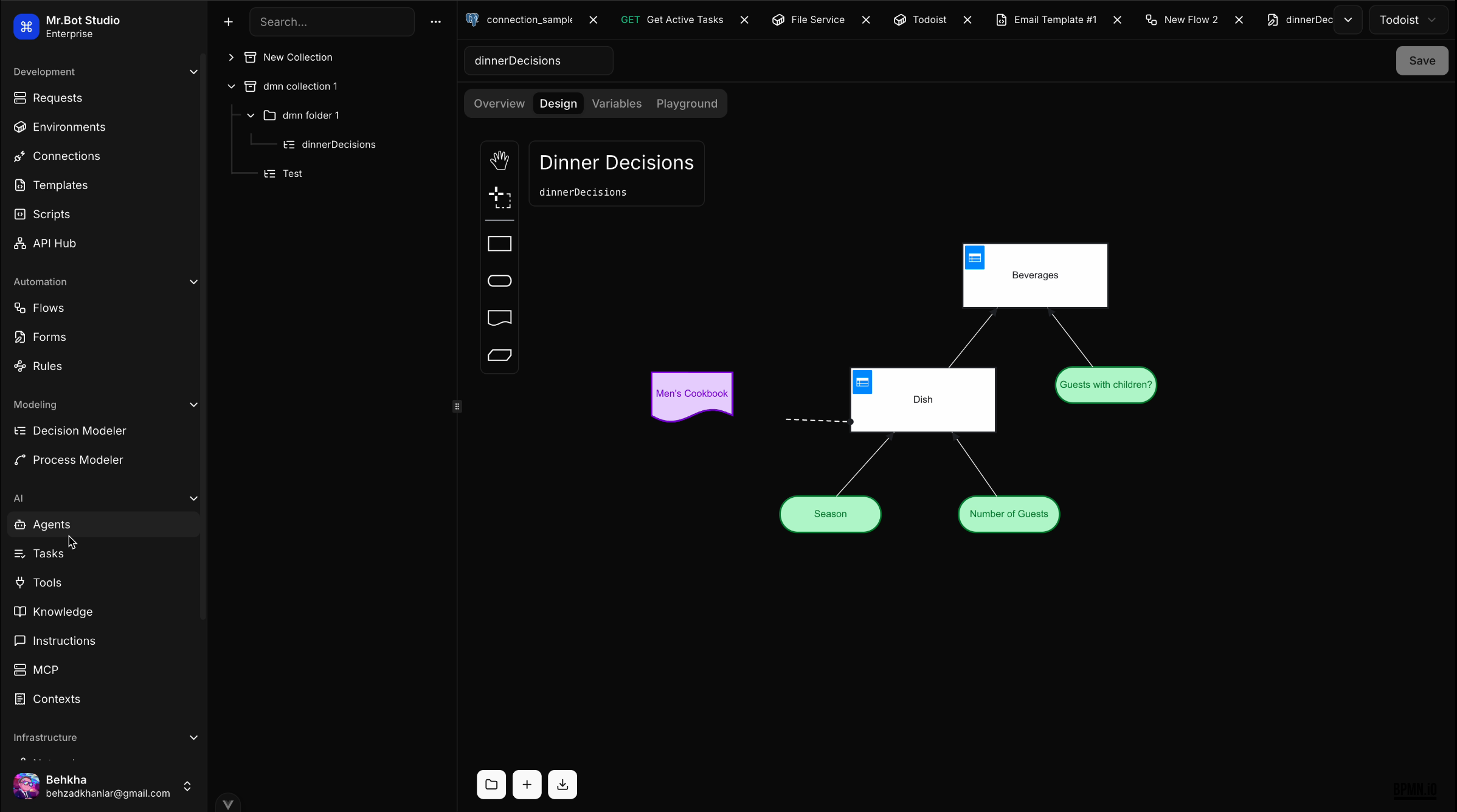 Mr.Bot Studio decision modeling screen
