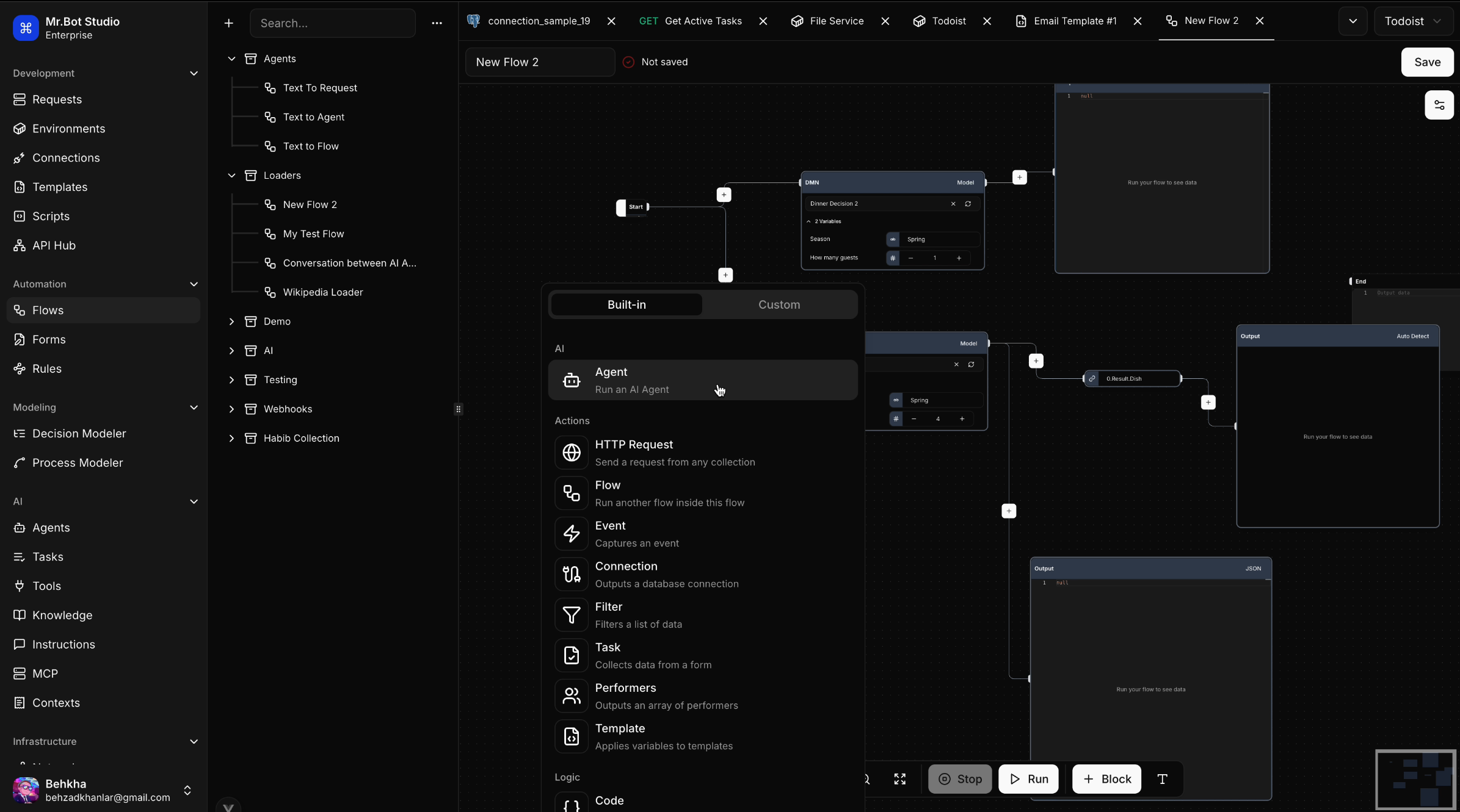 Mr.Bot Studio visual flow builder for no-code automation